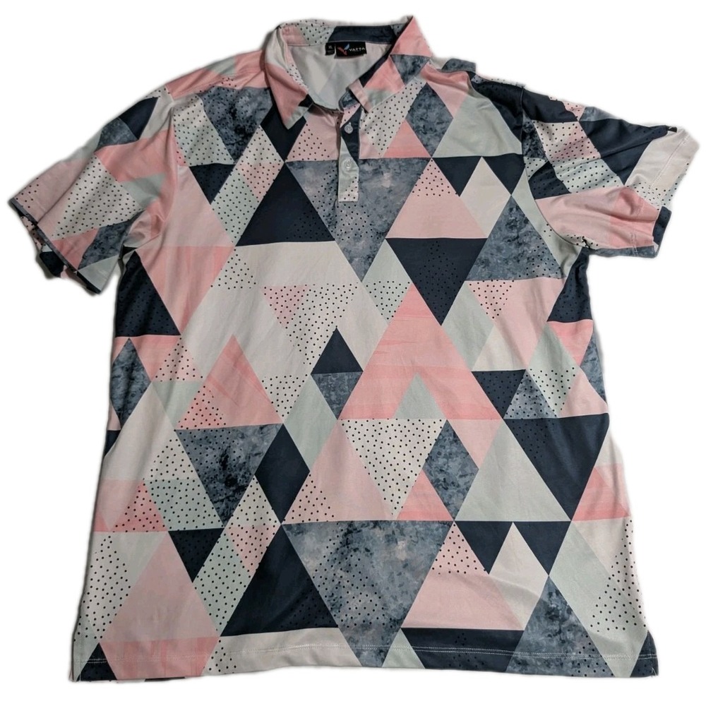 Yatta Golf XL Pink Gray Geometric‎ Triangle Polo Performance Shirt VGC